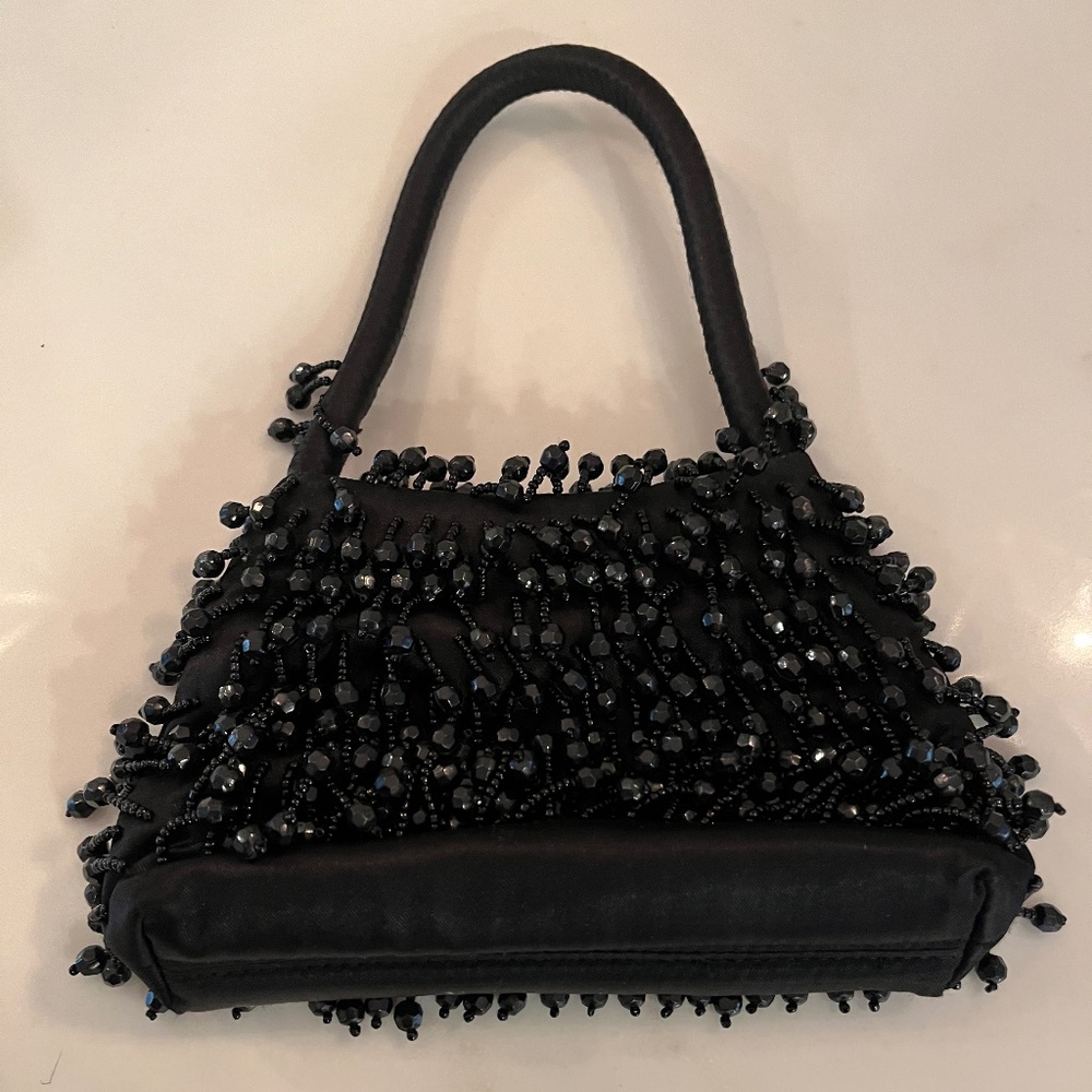NYTLITES Vintage Mini Black Swinging Beads Evening Bag
